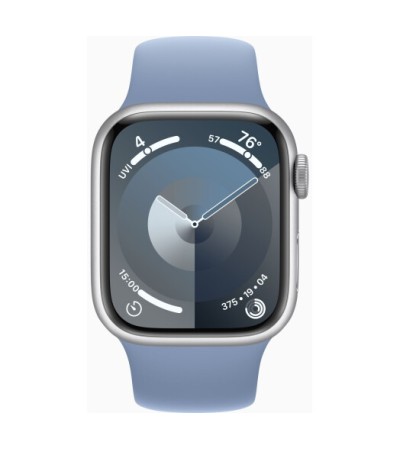 Apple Watch Series 9 GPS 45mm Silver Aluminium Case with Storm Blue Sport Band 