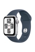 Apple Watch SE GPS 44mm Silver Aluminium Case with Storm Blue Sport Band - M/L (MREE3)