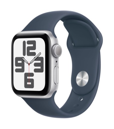 Apple Watch SE (2023) GPS 40mm Silver Aluminium Case with Storm Blue Sport Band - M/L (MRE23)