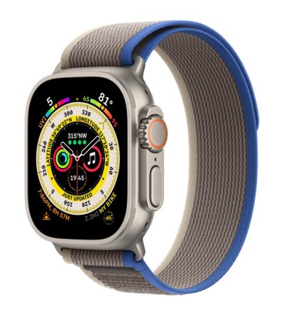 Apple Watch Ultra GPS + LTE 49mm MQEJ3 Titanium Case with Blue/Gray Trail Loop - M/L