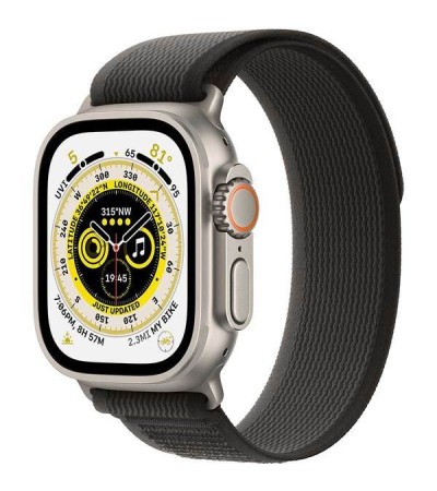 Apple Watch Ultra GPS + LTE 49mm MQF43 Titanium Case with Black/Gray Trail Loop - S/M