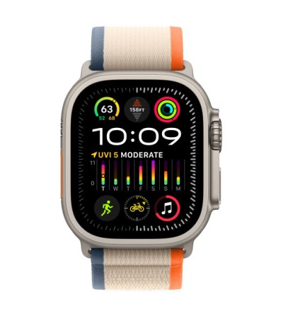 Apple Watch Ultra 2 GPS + Cellular, 49mm Titanium Case with Orange/Beige Trail Loop - M/L (MRF23)