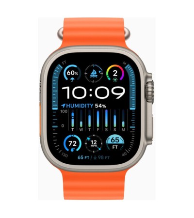 Apple Watch Ultra 2 GPS + Cellular, 49mm Titanium Case with Orange Ocean Band (MREH3)